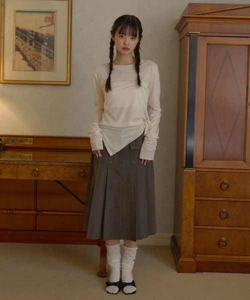 GIUNON（ジウノン）の「double pocket pleated skirt / ダブルポケットプリーツスカート（スカート・レディース・グレー/ブラック・FREE）」の6枚目の写真