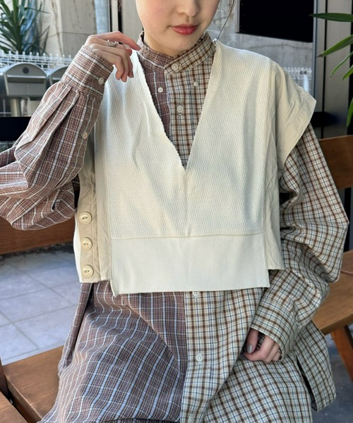 etsinta（エシンタ）の「【etsinta/エシンタ】リメイクワッフルクロップドベスト（ベスト・レディース・グレー/オフホワイト/ブラック・ONE SIZE）」の11枚目の写真