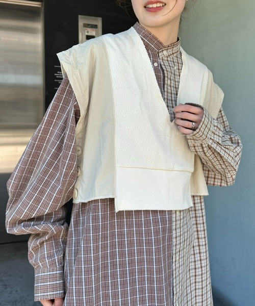 etsinta（エシンタ）の「【etsinta/エシンタ】リメイクワッフルクロップドベスト（ベスト・レディース・グレー/オフホワイト/ブラック・ONE SIZE）」の12枚目の写真