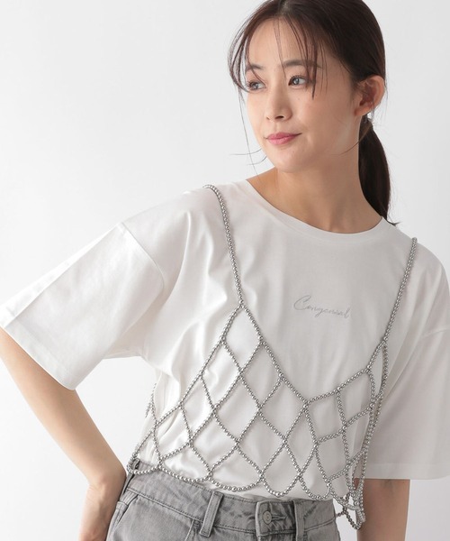 GLOBAL WORK(グローバルワーク)の「リッチクリーンプリントT/987156(Tシャツ/カットソー・レディース・スミクロ/モカ/ホワイト系4/ホワイト系5/ホワイト系6/ホワイト系7/ホワイト系8/ブラック系9/ネイビー系8/チャコール/ブラック系/ホワイト系3/ホワイト系2・MEDIUM/LARGE)」の2枚目の写真