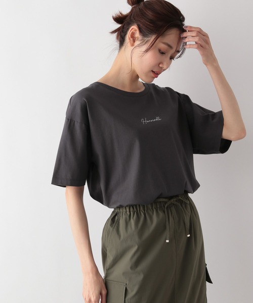 (SALE)(マリーンセール)グリーンパッチワークエフェクトTシャツ セール】袖折り返しカレッジTシャツ（Tシャツ/カットソー