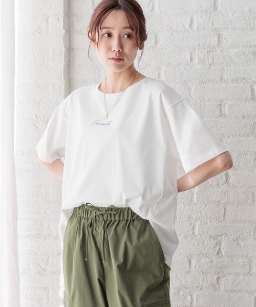 GLOBAL WORK(グローバルワーク)の「リッチクリーンプリントT/987156(Tシャツ/カットソー・レディース・スミクロ/モカ/ホワイト系4/ホワイト系5/ホワイト系6/ホワイト系7/ホワイト系8/ブラック系9/ネイビー系8/チャコール/ブラック系/ホワイト系3/ホワイト系2・MEDIUM/LARGE)」の18枚目の写真