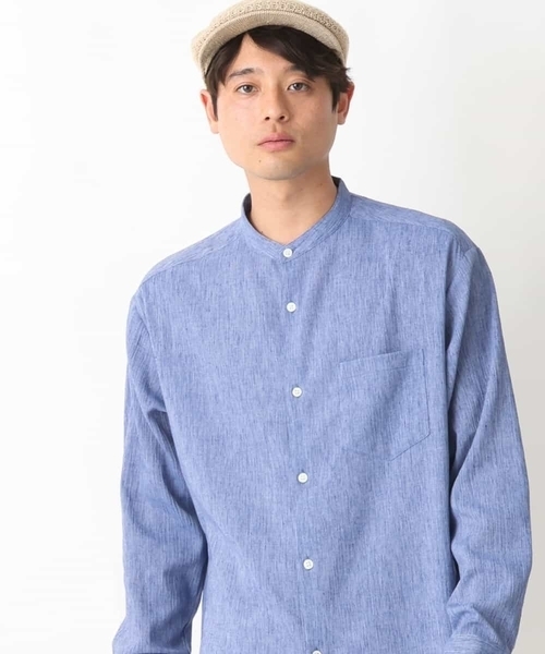 a.v.v(アーヴェヴェ)の「【リネン混】ワッシャーセミワイドバンドカラーシャツ(シャツ/ブラウス・メンズ・ブルー/ライトイエロー・48/46)」の2枚目の写真