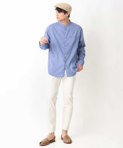 a.v.v(アーヴェヴェ)の「【リネン混】ワッシャーセミワイドバンドカラーシャツ(シャツ/ブラウス・メンズ・ブルー/ライトイエロー・48/46)」の4枚目の写真