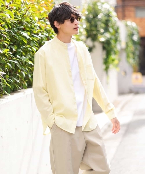 a.v.v(アーヴェヴェ)の「【リネン混】ワッシャーセミワイドバンドカラーシャツ(シャツ/ブラウス・メンズ・ブルー/ライトイエロー・48/46)」の5枚目の写真