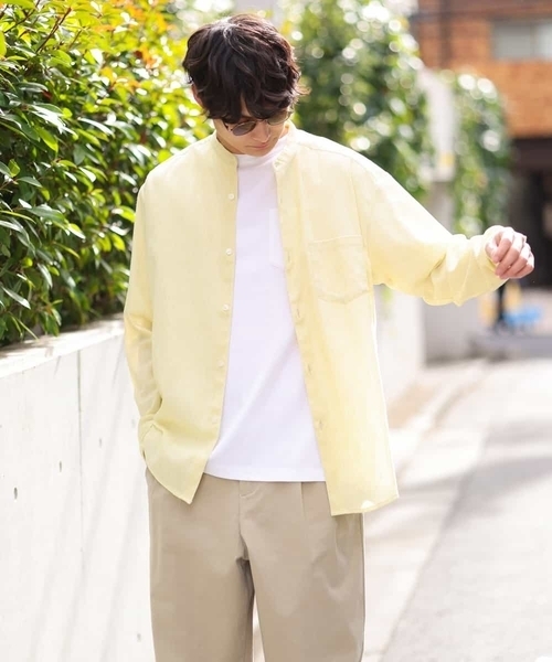 a.v.v(アーヴェヴェ)の「【リネン混】ワッシャーセミワイドバンドカラーシャツ(シャツ/ブラウス・メンズ・ブルー/ライトイエロー・48/46)」の6枚目の写真