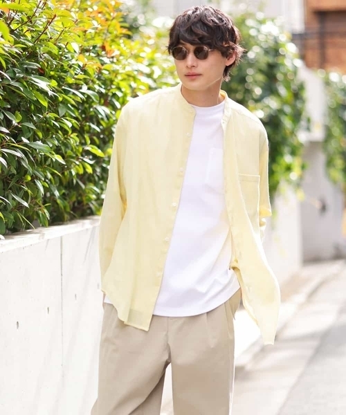 a.v.v(アーヴェヴェ)の「【リネン混】ワッシャーセミワイドバンドカラーシャツ(シャツ/ブラウス・メンズ・ブルー/ライトイエロー・48/46)」の7枚目の写真