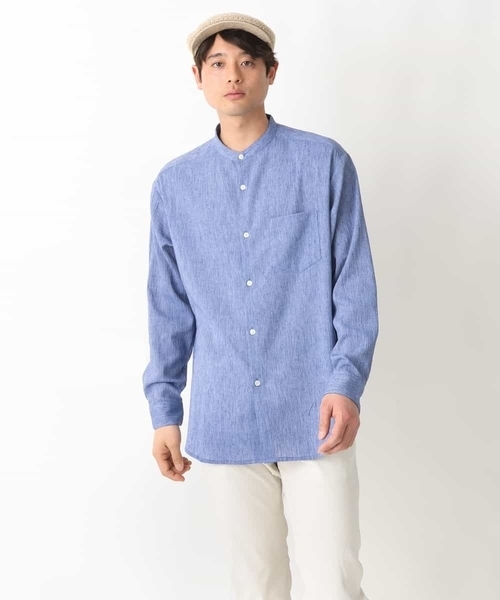 a.v.v(アーヴェヴェ)の「【リネン混】ワッシャーセミワイドバンドカラーシャツ(シャツ/ブラウス・メンズ・ブルー/ライトイエロー・48/46)」の9枚目の写真