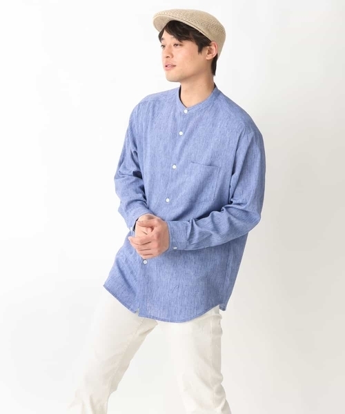 a.v.v(アーヴェヴェ)の「【リネン混】ワッシャーセミワイドバンドカラーシャツ(シャツ/ブラウス・メンズ・ブルー/ライトイエロー・48/46)」の10枚目の写真