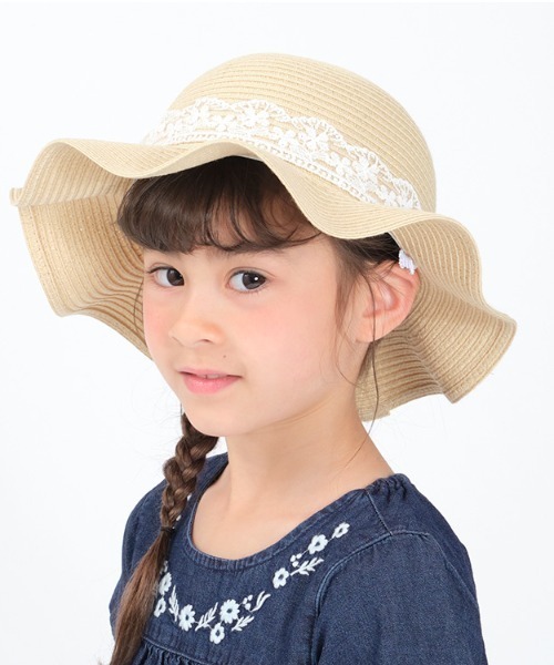 Kids Foret(キッズフォーレ)の「洗えるたためるレース付ひらひらハット・帽子(ハット・キッズ・ベージュ/ピンク/ブラウン・50/52/54/56)」の2枚目の写真