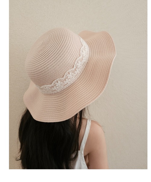 Kids Foret(キッズフォーレ)の「洗えるたためるレース付ひらひらハット・帽子(ハット・キッズ・ベージュ/ピンク/ブラウン・50/52/54/56)」の3枚目の写真