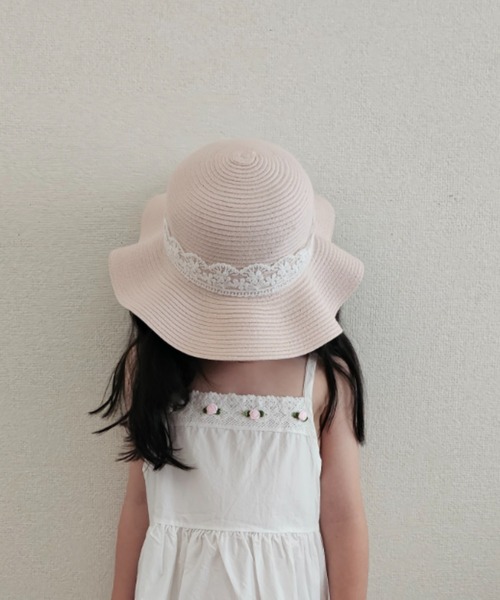 Kids Foret(キッズフォーレ)の「洗えるたためるレース付ひらひらハット・帽子(ハット・キッズ・ベージュ/ピンク/ブラウン・50/52/54/56)」の5枚目の写真