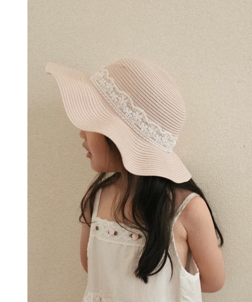 Kids Foret(キッズフォーレ)の「洗えるたためるレース付ひらひらハット・帽子(ハット・キッズ・ベージュ/ピンク/ブラウン・50/52/54/56)」の4枚目の写真