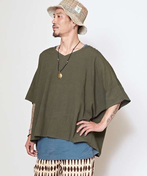 チャイハネ(チャイハネ)の「【チャイハネ】アスタパMEN'Sレイヤードトップス タンクトップ付き(アンサンブル・メンズ・ターコイズブルー/ブラック/カーキ/ホワイト/ホワイト系その他/ベージュ/ダークカーキ/ブラック系その他・FREE)」の7枚目の写真