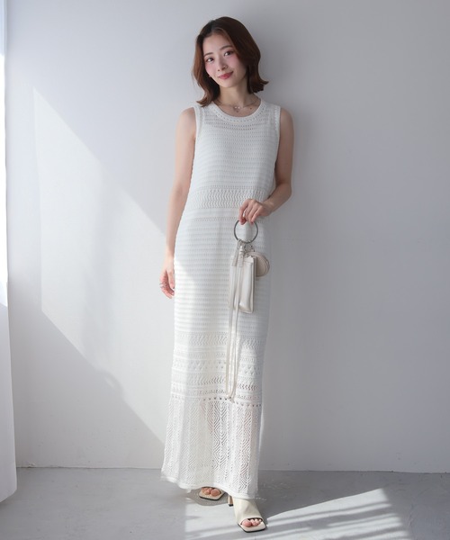 LADYMADE（レディメイド）の「クロシェニットストレートワンピース（ワンピース・レディース・その他1/ホワイト/ブラック・FREE）」の2枚目の写真