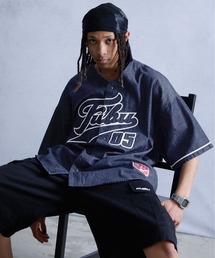 FUBU（ フブ）の「FUBU フブ ブランド アメカジ ロゴ 刺繍 半袖 デニム ベースボールシャツ（シャツ/ブラウス）」