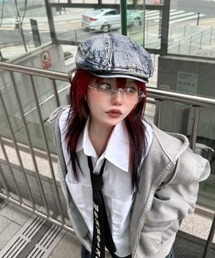 XU | ストリートファッション XU エックスユー denim punching cap 2 デニムキャップ ハンチング帽 ブリーチデニムキャップ グランジ風キャップ 韓国ファッション Y2Kファッション(ハンチング/ベレー帽)