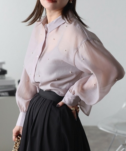 ballsey ボールジィ オパールドット シアースタンドカラーブラウス BALLSEY（ボールジィ）の「フラワードットプリント ビルドカラー