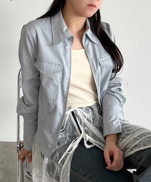 apres jour mignon(アプレジュールミニョン)の「ダブルジップシャツブルゾン【ZOZOTOWN限定アイテム】(シャツ/ブラウス・レディース・ブルー/オフホワイト/グレー・フリー/X-LARGE)」の19枚目の写真