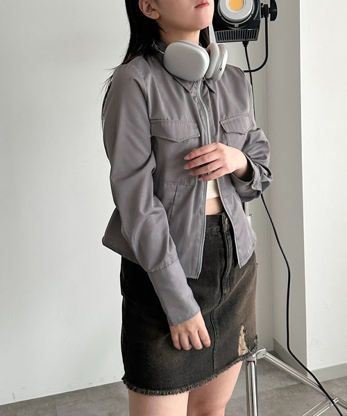 apres jour mignon(アプレジュールミニョン)の「ダブルジップシャツブルゾン【ZOZOTOWN限定アイテム】(シャツ/ブラウス・レディース・ブルー/オフホワイト/グレー・フリー/X-LARGE)」の15枚目の写真