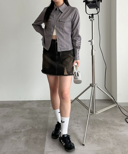 apres jour mignon(アプレジュールミニョン)の「ダブルジップシャツブルゾン【ZOZOTOWN限定アイテム】(シャツ/ブラウス・レディース・ブルー/オフホワイト/グレー・フリー/X-LARGE)」の16枚目の写真