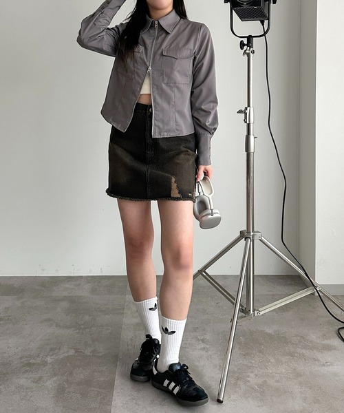 apres jour mignon(アプレジュールミニョン)の「ダブルジップシャツブルゾン【ZOZOTOWN限定アイテム】(シャツ/ブラウス・レディース・ブルー/オフホワイト/グレー・フリー/X-LARGE)」の17枚目の写真