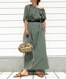 Q（キュー）の「接触冷感 オフショルギャザーワンピース（ワンピース）」