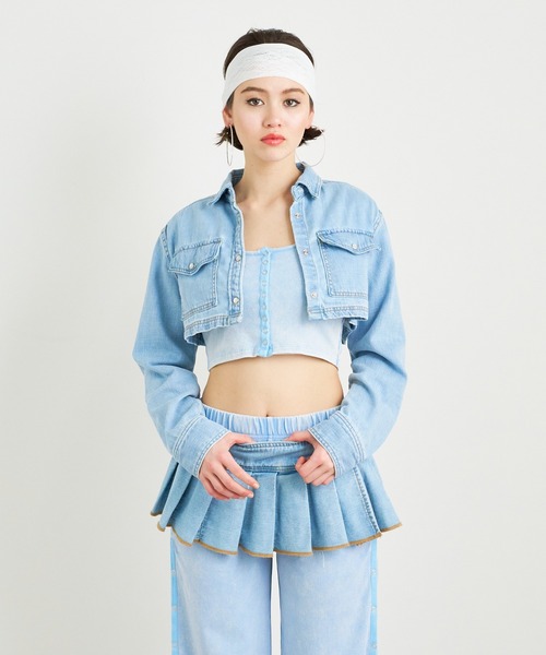 ANNA SUI NYC（アナ スイ エヌ ワイ シー）の「ANNA SUI NYC レイヤードデニムスーパーショートプリーツスカート（スカート・レディース・ブルー/ライトブルー・FREE）」の6枚目の写真