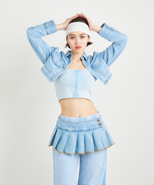 ANNA SUI NYC（アナ スイ エヌ ワイ シー）の「ANNA SUI NYC レイヤードデニムスーパーショートプリーツスカート（スカート・レディース・ブルー/ライトブルー・FREE）」の7枚目の写真