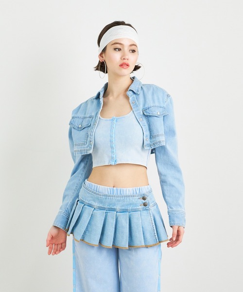 ANNA SUI NYC（アナ スイ エヌ ワイ シー）の「ANNA SUI NYC レイヤードデニムスーパーショートプリーツスカート（スカート・レディース・ブルー/ライトブルー・FREE）」の8枚目の写真