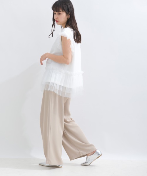 terrace(テラス)の「フリルチュールレースノースリーブ(Tシャツ/カットソー・レディース・イエロー/ブラック/オフホワイト/ブルー・MEDIUM)」の10枚目の写真