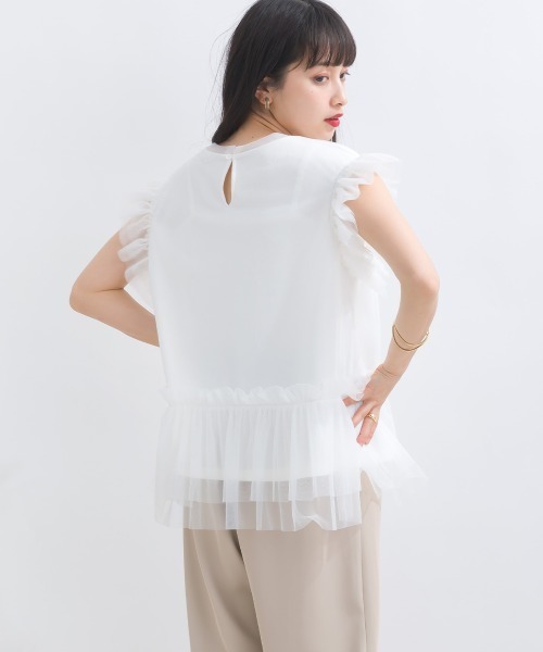 terrace(テラス)の「フリルチュールレースノースリーブ(Tシャツ/カットソー・レディース・イエロー/ブラック/オフホワイト/ブルー・MEDIUM)」の11枚目の写真