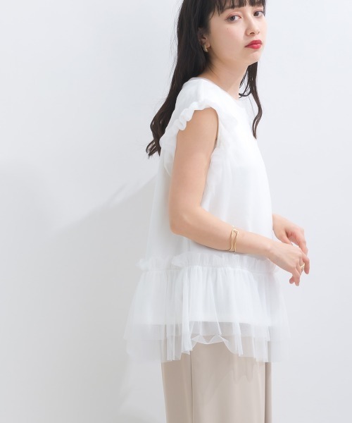 terrace(テラス)の「フリルチュールレースノースリーブ(Tシャツ/カットソー・レディース・イエロー/ブラック/オフホワイト/ブルー・MEDIUM)」の12枚目の写真