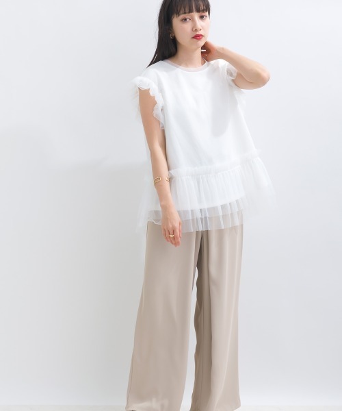 terrace(テラス)の「フリルチュールレースノースリーブ(Tシャツ/カットソー・レディース・イエロー/ブラック/オフホワイト/ブルー・MEDIUM)」の13枚目の写真