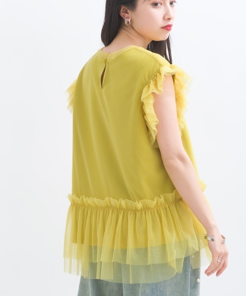 terrace(テラス)の「フリルチュールレースノースリーブ(Tシャツ/カットソー・レディース・イエロー/ブラック/オフホワイト/ブルー・MEDIUM)」の6枚目の写真
