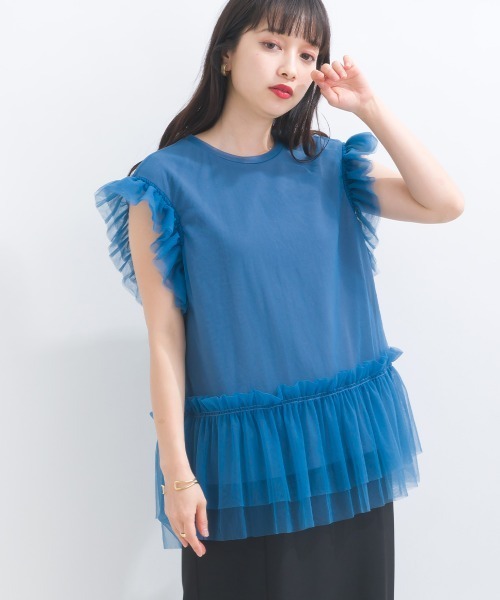 terrace(テラス)の「フリルチュールレースノースリーブ(Tシャツ/カットソー・レディース・イエロー/ブラック/オフホワイト/ブルー・MEDIUM)」の14枚目の写真