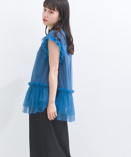 terrace(テラス)の「フリルチュールレースノースリーブ(Tシャツ/カットソー・レディース・イエロー/ブラック/オフホワイト/ブルー・MEDIUM)」の15枚目の写真