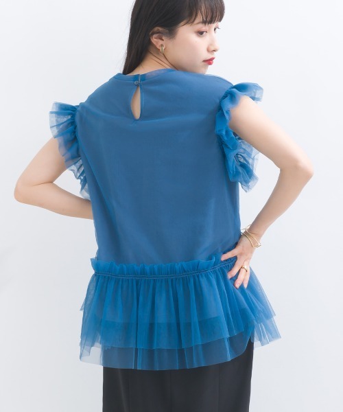 terrace(テラス)の「フリルチュールレースノースリーブ(Tシャツ/カットソー・レディース・イエロー/ブラック/オフホワイト/ブルー・MEDIUM)」の16枚目の写真