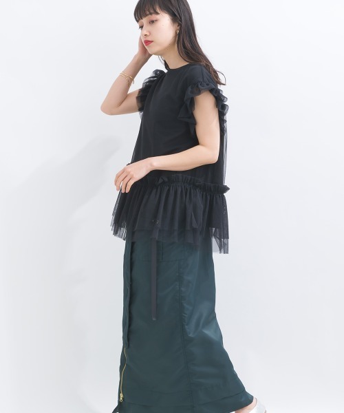 terrace(テラス)の「フリルチュールレースノースリーブ(Tシャツ/カットソー・レディース・イエロー/ブラック/オフホワイト/ブルー・MEDIUM)」の18枚目の写真