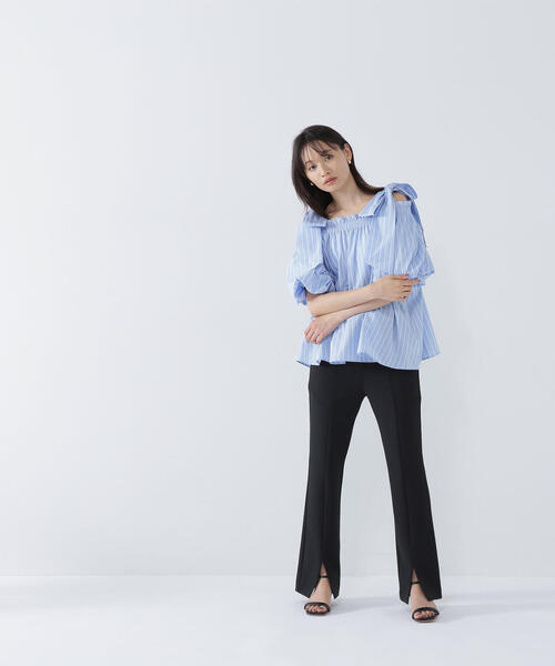 NATURAL BEAUTY BASIC（ナチュラルビューティーベーシック）の「【美人百花掲載】オフショルリボンブラウス（シャツ/ブラウス・レディース・オフホワイト/オレンジ/ブルー系その他/ブラック・SMALL/MEDIUM）」の14枚目の写真