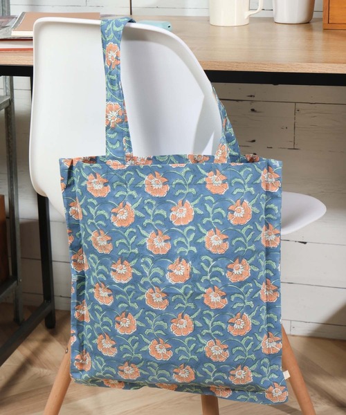 studio CLIP（スタディオクリップ）の「ブロックプリントトートバッグ（エコバッグ/サブバッグ・レディース・グレー/ブルー/イエロー・FREE）」の3枚目の写真