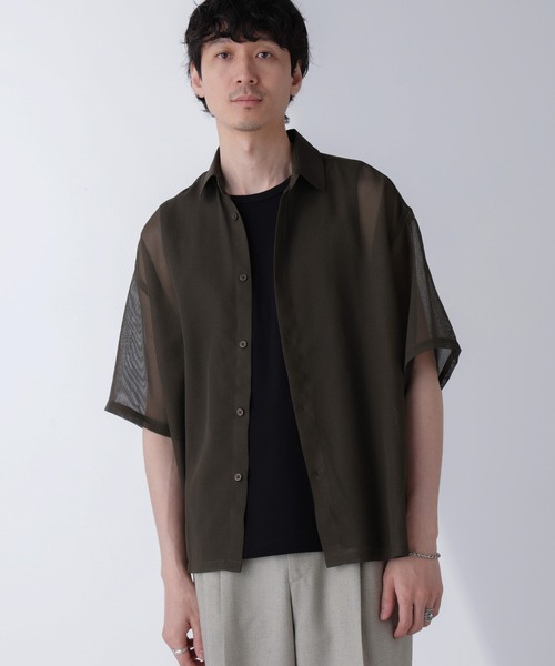 NANO universe(ナノユニバース)の「レギュラーカラーテックメッシュシャツ 半袖(シャツ/ブラウス・メンズ・ベージュ系その他/カーキ/チャコール・L/M/S)」の14枚目の写真