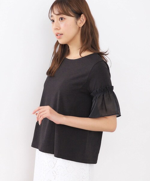 index（インデックス）の「◆ドッキングフレアトップス【洗濯機洗い可/接触冷感/吸水速乾】（Tシャツ/カットソー・レディース・ライトイエロー系/ブラック/オフホワイト・36/38/40/42）」の8枚目の写真