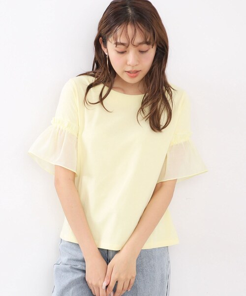 index（インデックス）の「◆ドッキングフレアトップス【洗濯機洗い可/接触冷感/吸水速乾】（Tシャツ/カットソー・レディース・ライトイエロー系/ブラック/オフホワイト・36/38/40/42）」の12枚目の写真