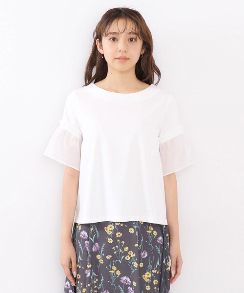 tシャツ 「WEB限定」前後ドッキングフレアTシャツ「洗濯機で洗える」 レディース セール】 バックフレアドッキングTシャツ /洗濯機で洗える