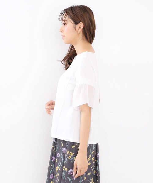 tシャツ フレア袖ドッキングトップス レディース セール】ドッキングフレアトップス【洗濯機洗い可/接触冷感/吸水