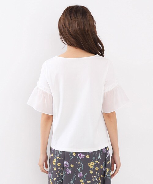 tシャツ フレア袖ドッキングトップス レディース セール】ドッキングフレアトップス【洗濯機洗い可/接触冷感/吸水