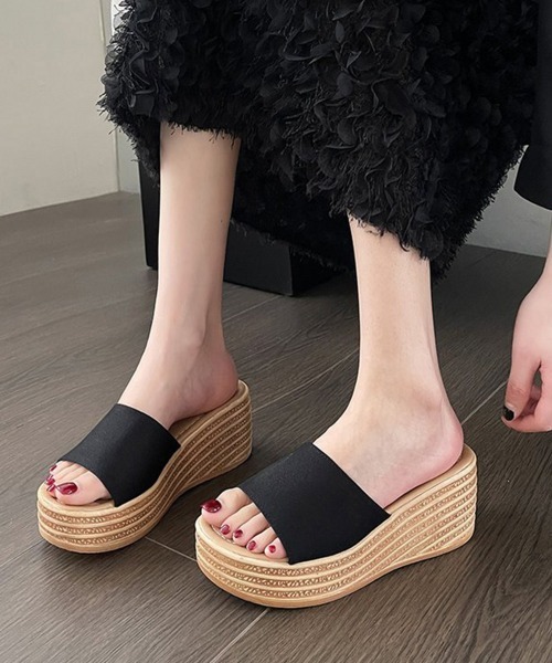 Miniministore(ミニミニストア)の「厚底サンダル ウエッジソールサンダル美脚(サンダル・レディース・レオパード/ゼブラ/ブラック・22.5cm/24.0cm/23.0cm/23.5cm/24.5cm)」の2枚目の写真