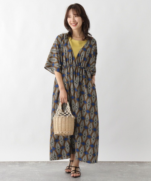 LEPSIM(レプシィム)の「アフリカンプリントVネックワンピース 127573(ワンピース・レディース・キャメル/ブルー/レッド・FREE)」の3枚目の写真