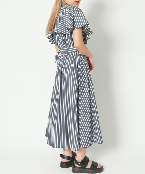 GORGE(ゴージ)の「《フレアスリーブ×ストライプ》レディース シャツワンピース ベルト付き 春夏秋(ワンピース・レディース・ネイビー/ブルー系その他/サックスブルー・F)」の6枚目の写真